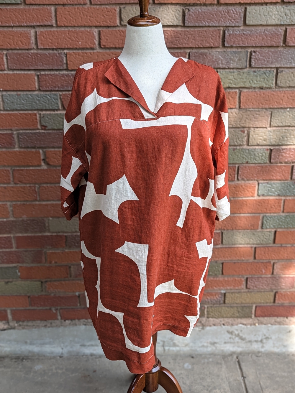 Rust & Cream V-Neck Abstract Print Tunic